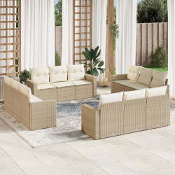 12 Pcs conjunto de sofás p/ jardim com almofadões vime PE bege