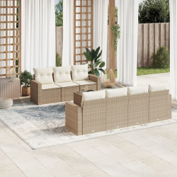 8 Pcs conjunto de sofás p/ jardim com almofadões vime PE bege
