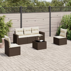 6 Pcs conjunto de sofás jardim c/ almofadões vime PE castanho