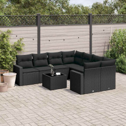 9 Pcs conjunto de sofás p/ jardim c/ almofadões vime PE preto