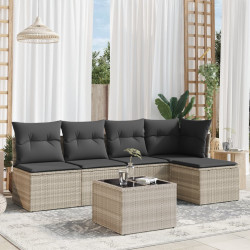 6 Pcs conj. sofás jardim com almofadões vime PE cinzento-claro