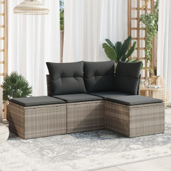 4 Pcs conj. sofás jardim c/ almofadões vime PE cinzento-claro