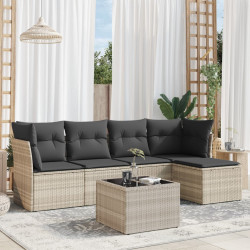 6 Pcs conj. sofás jardim com almofadões vime PE cinzento-claro