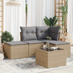 5 Pcs conjunto de sofás p/ jardim com almofadões vime PE bege