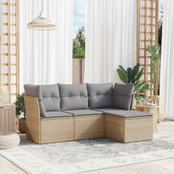 4 Pcs conjunto de sofás para jardim c/ almofadões vime PE bege