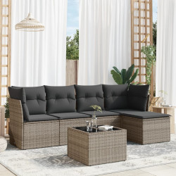 6 Pcs conjunto sofás de jardim com almofadões vime cinzento