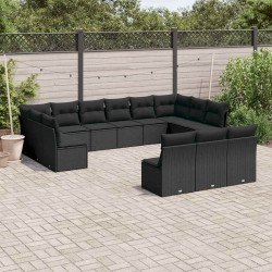 13 Pcs conjunto de sofás de jardim com almofadões vime PE preto