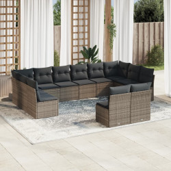 12 Pcs conjunto de sofás jardim c/ almofadões vime PE cinzento