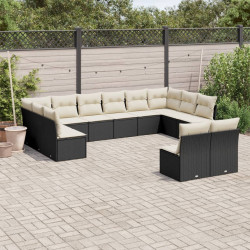 12 Pcs conjunto de sofás de jardim c/ almofadões vime PE preto