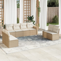 9 Pcs conjunto de sofás p/ jardim com almofadões vime PE bege