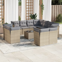 12 Pcs conjunto de sofás p/ jardim com almofadões vime PE bege