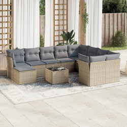 11 Pcs conjunto sofás de jardim c/ almofadões vime PE bege