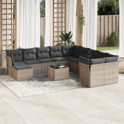 12 Pcs conjunto de sofás jardim c/ almofadões vime PE cinzento