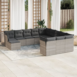 12 Pcs conj. sofás jardim com almofadões vime PE cinzento-claro