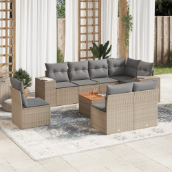 9 Pcs conjunto de sofás p/ jardim com almofadões vime PE bege