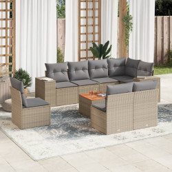 9 Pcs conjunto de sofás p/ jardim com almofadões vime PE bege