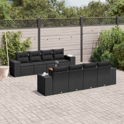 9 Pcs conjunto de sofás p/ jardim c/ almofadões vime PE preto