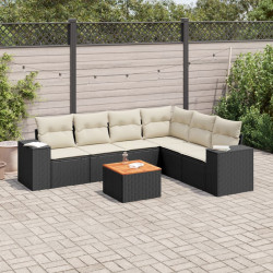 7 Pcs conjunto de sofás p/ jardim c/ almofadões vime PE preto