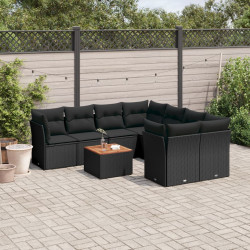9 Pcs conjunto de sofás p/ jardim c/ almofadões vime PE preto