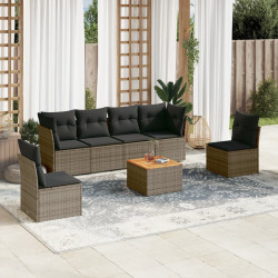 7 Pcs conjunto sofás p/ jardim c/ almofadões vime PE cinzento