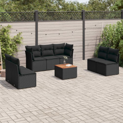 8 Pcs conjunto sofás de jardim com almofadões vime PE preto