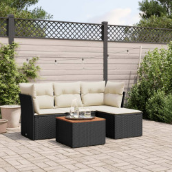 5 Pcs conjunto sofás de jardim com almofadões vime PE preto