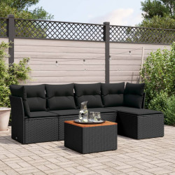 6 Pcs conjunto sofás de jardim c/ almofadões vime PE preto