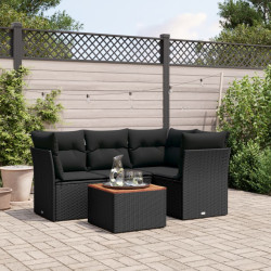 5 Pcs conjunto sofás de jardim com almofadões vime PE preto