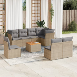 9 Pcs conjunto de sofás p/ jardim com almofadões vime PE bege