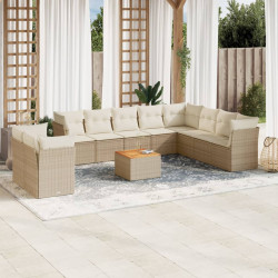11 Pcs conjunto sofás de jardim c/ almofadões vime PE bege