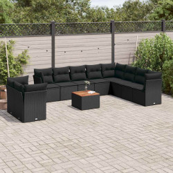 11 Pcs conjunto sofás de jardim c/ almofadões vime PE preto