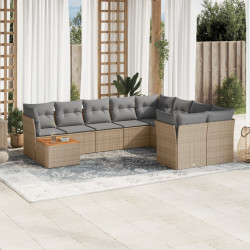 10 Pcs conjunto de sofás p/ jardim com almofadões vime PE bege