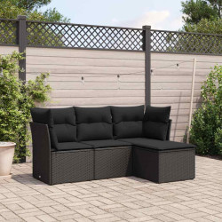 4 Pcs conjunto de sofás para jardim c/ almofadões vime PE preto