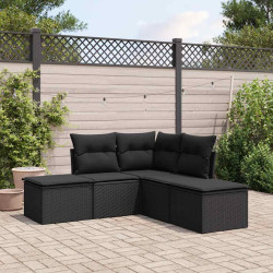 5 Pcs conjunto sofás de jardim com almofadões vime PE preto