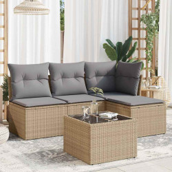 5 Pcs conjunto de sofás p/ jardim com almofadões vime PE bege