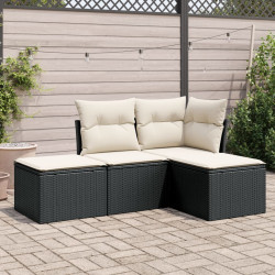 4 Pcs conjunto de sofás para jardim c/ almofadões vime PE preto