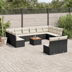 13 Pcs conjunto de sofás de jardim com almofadões vime PE preto