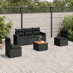 6 Pcs conjunto sofás de jardim c/ almofadões vime PE preto