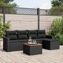 6 Pcs conjunto sofás de jardim c/ almofadões vime PE preto