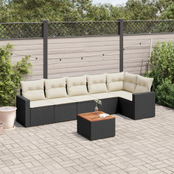 7 Pcs conjunto de sofás p/ jardim c/ almofadões vime PE preto