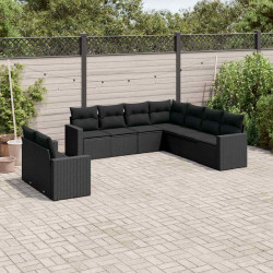 9 Pcs conjunto de sofás p/ jardim c/ almofadões vime PE preto