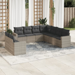 9 Pcs conj. sofás jardim com almofadões vime PE cinzento-claro