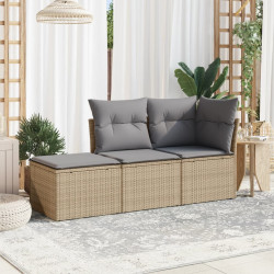 3 Pcs conjunto de sofás p/ jardim com almofadões vime PE bege
