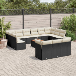 14 Pcs conjunto de sofás p/ jardim c/ almofadões vime PE preto