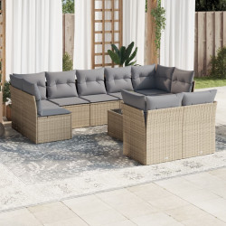10 Pcs conjunto de sofás p/ jardim com almofadões vime PE bege