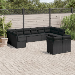 12 Pcs conjunto de sofás de jardim c/ almofadões vime PE preto
