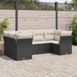 6 Pcs conjunto sofás de jardim c/ almofadões vime PE preto