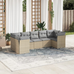 7 Pcs conjunto de sofás p/ jardim com almofadões vime PE bege