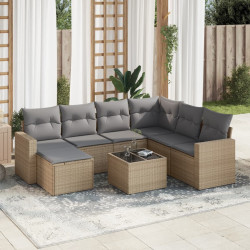 8 Pcs conjunto de sofás p/ jardim com almofadões vime PE bege