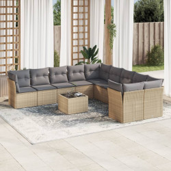 11 Pcs conjunto sofás de jardim c/ almofadões vime PE bege